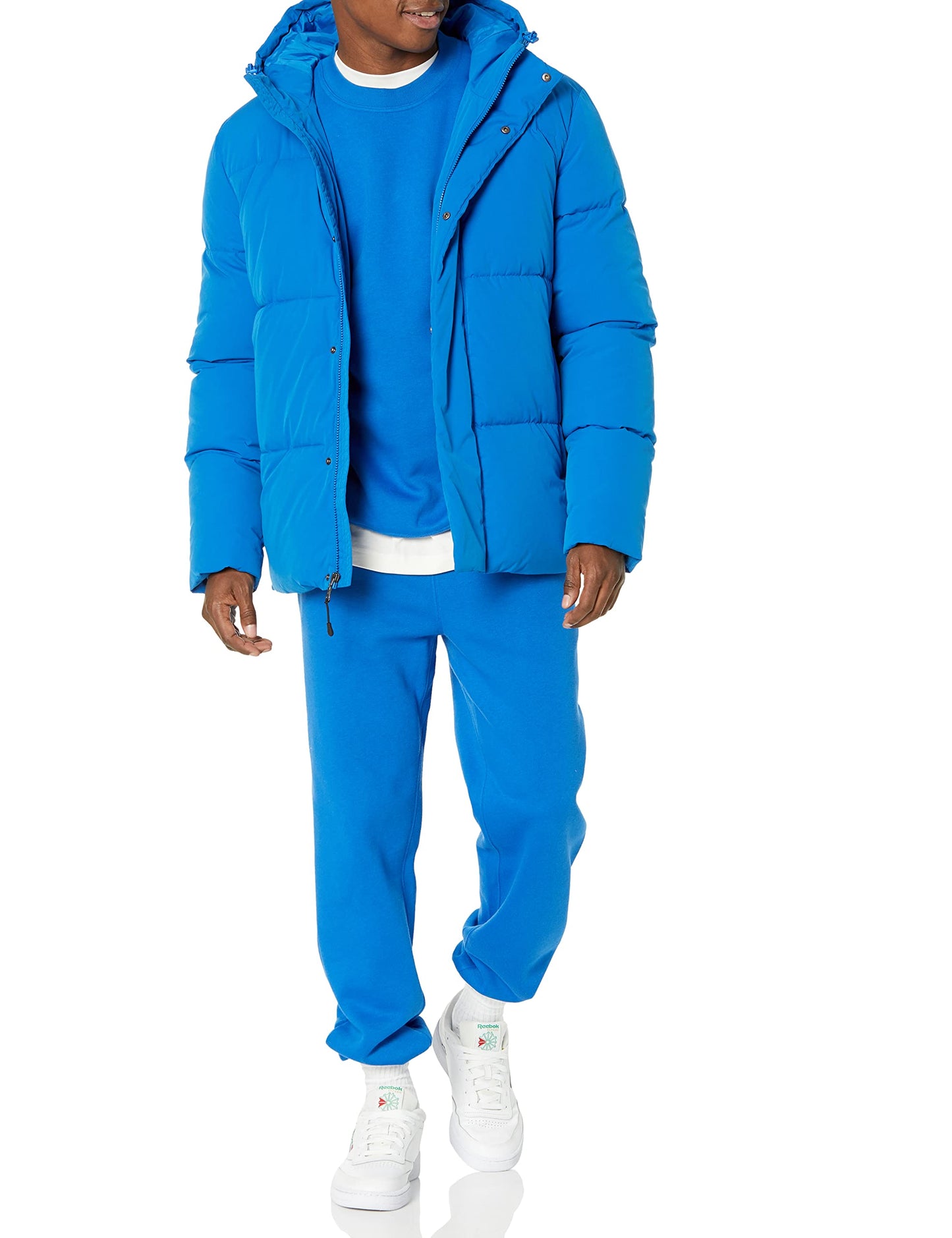 Amazon Essentials Men's Mid-Length Hooded Puffer Coat (Available in Big & Tall), Bright Blue, 4X-Large Big Tall
