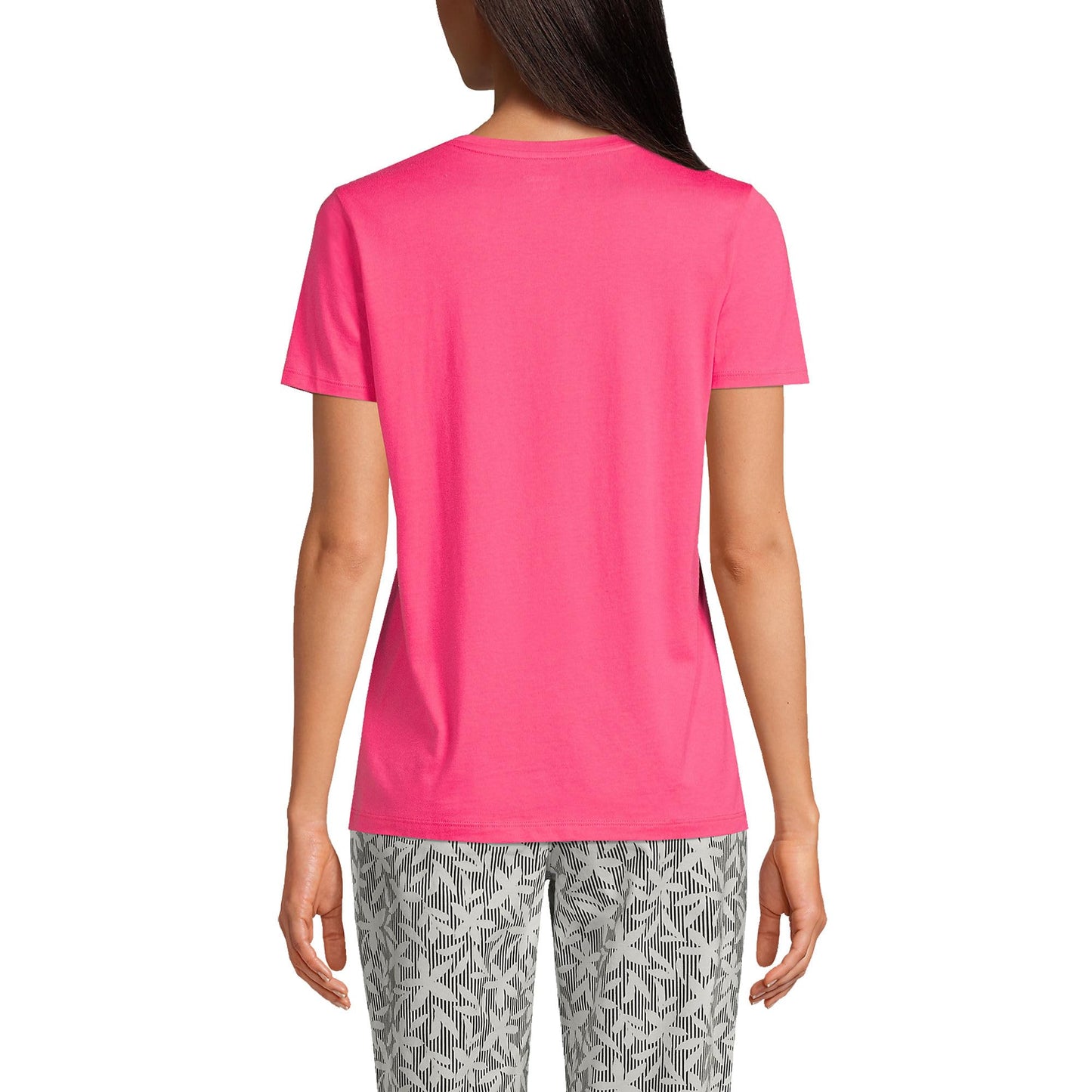Lands' End Womens SS Relaxed Supima V Neck T Shirt Hot Pink Tall Small