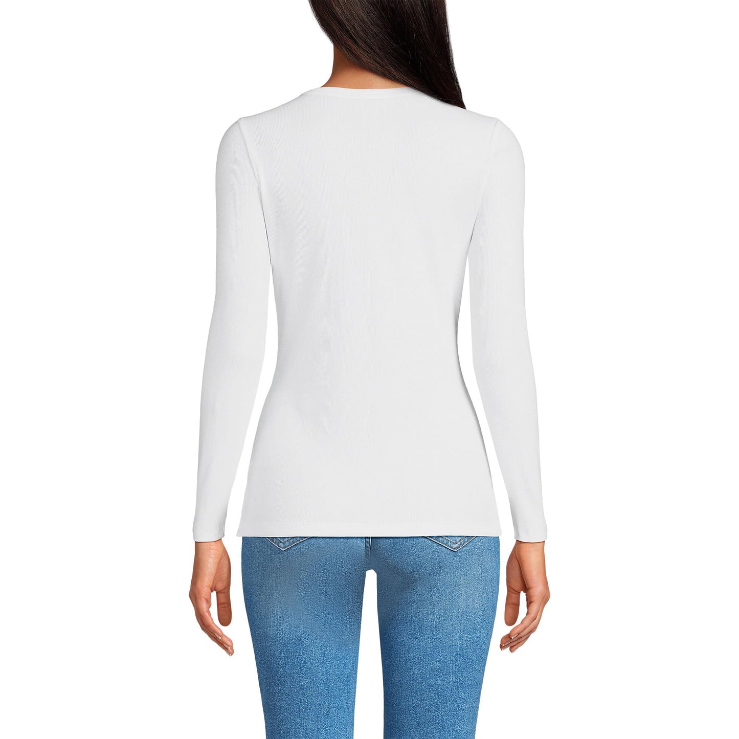 Lands' End Womens Long Sleeve Micro Rib Crew White Tall Small