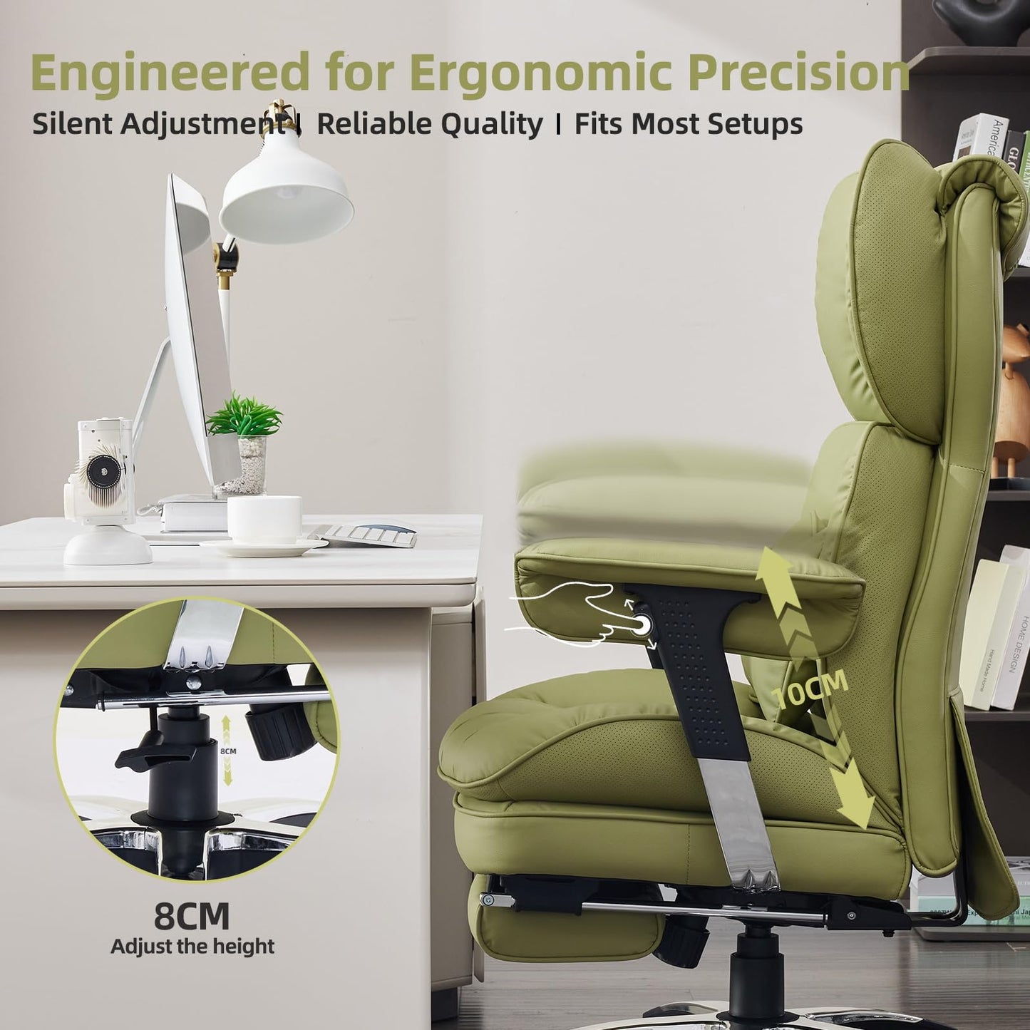 Efomao Big and Tall Office Chair with Footrest – High Back Computer Chair with Adjustable Armrests，Executive Office Chair with Wide Seat, Modern Desk Chair for Home Office, Gaming, or Study, Green