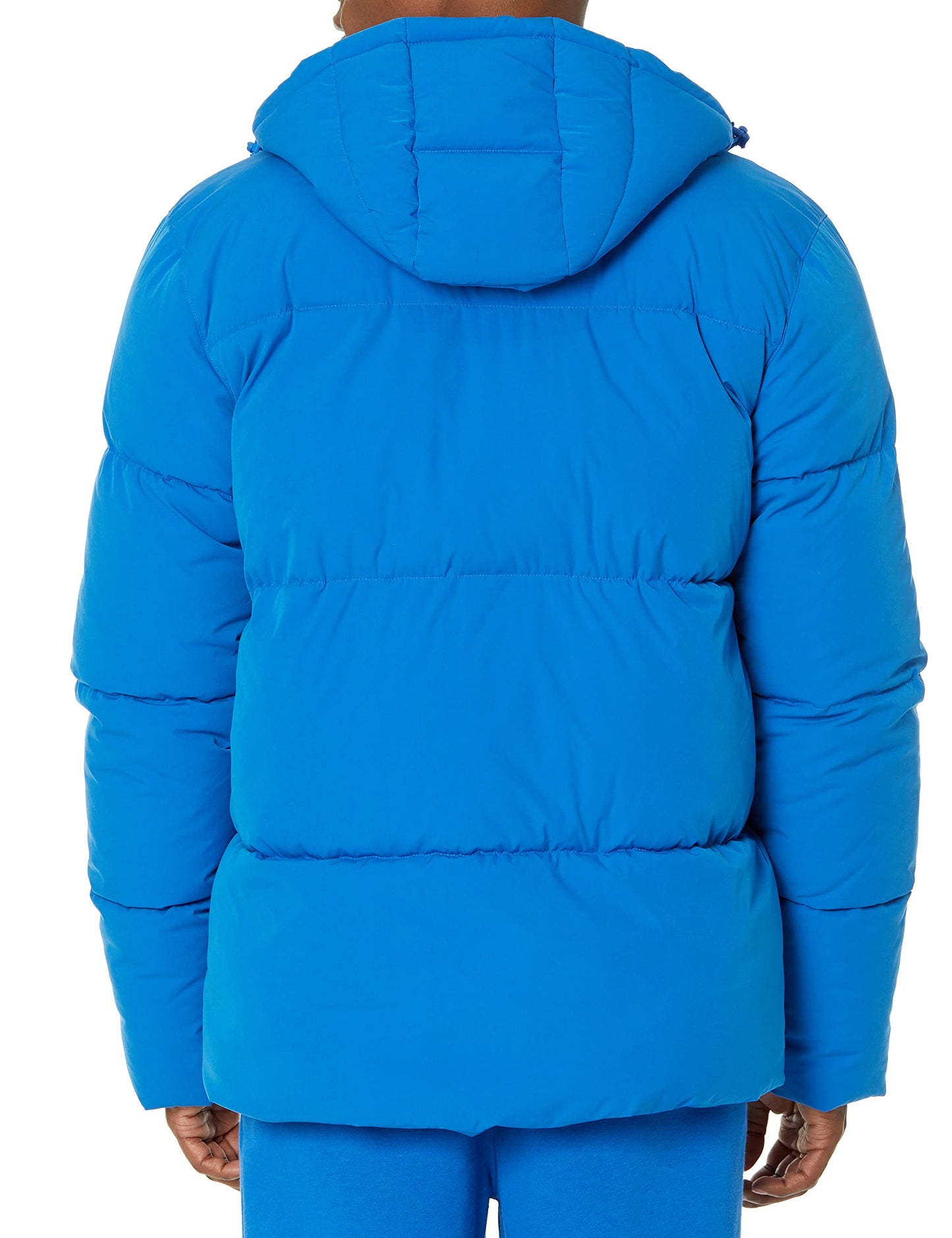 Amazon Essentials Men's Mid-Length Hooded Puffer Coat (Available in Big & Tall), Bright Blue, 4X-Large Big Tall