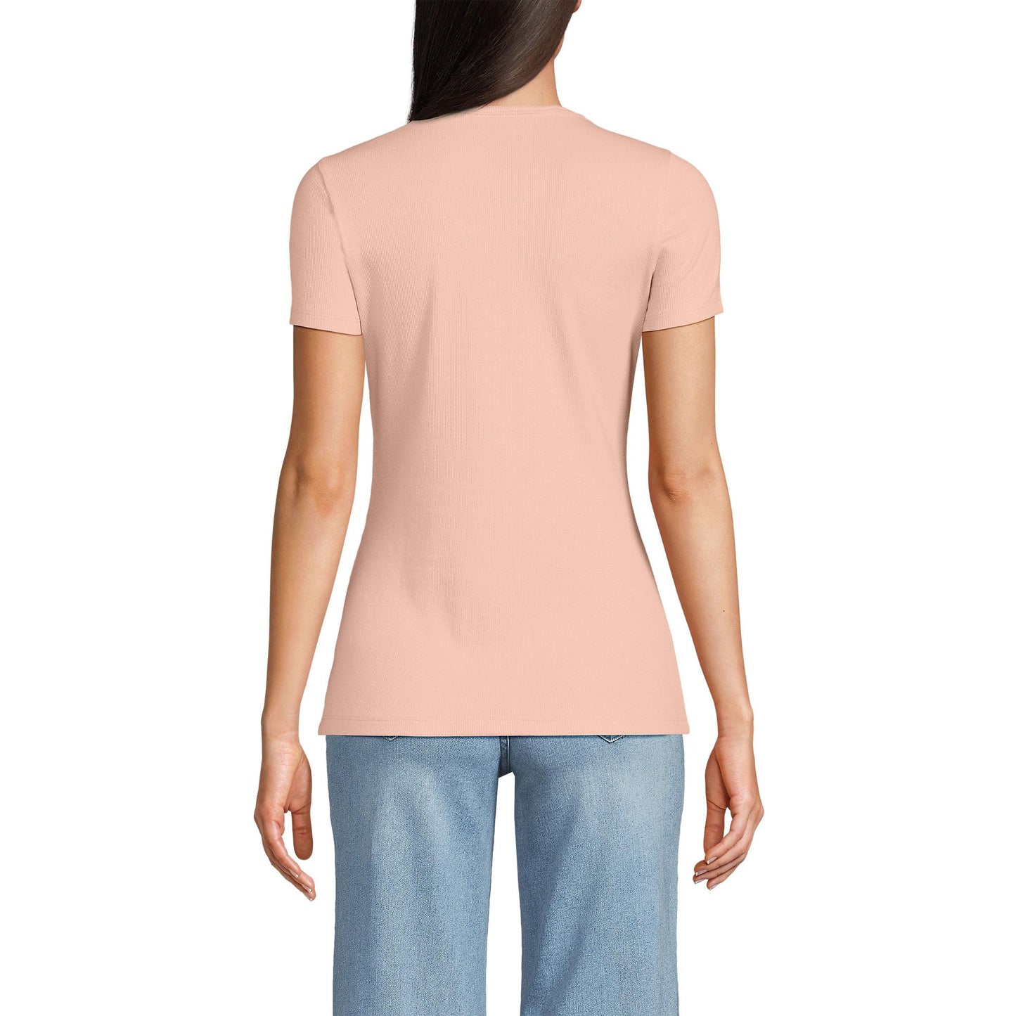 Lands' End Womens Short Sleeve Micro Rib Crew Tinted Peach Tall X-Large