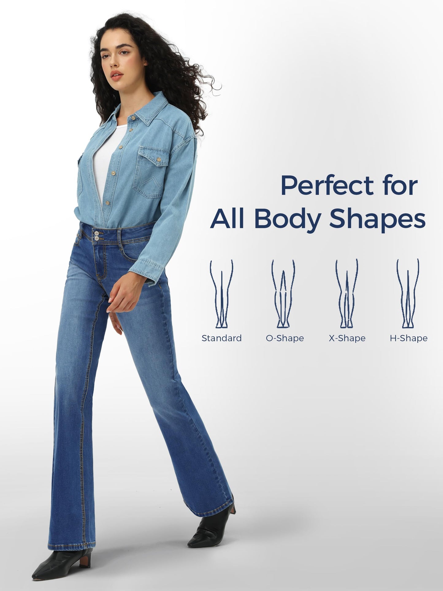 Tallemon Tall Women's Bootcut Jeans Curvy Mid-Rise Stretchy Denim Pants Classic Bell Bottom Trouser,38",Blue,10