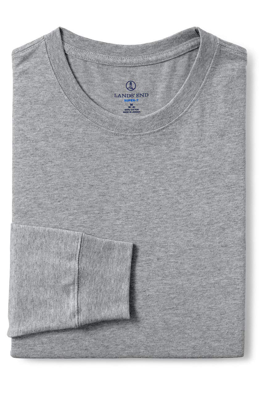 Lands' End Mens Long Sleeve Super-T Tee Gray Heather Tall Medium