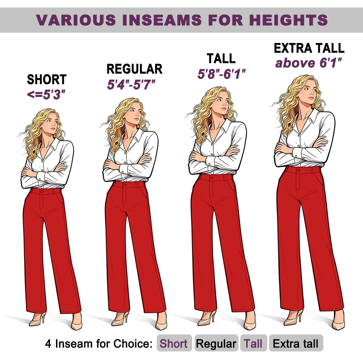 iChosy Womens High Waist Wide Straight Leg Trousers Casual Slacks Dress Pants with Pockets Red 14 ExtraTall