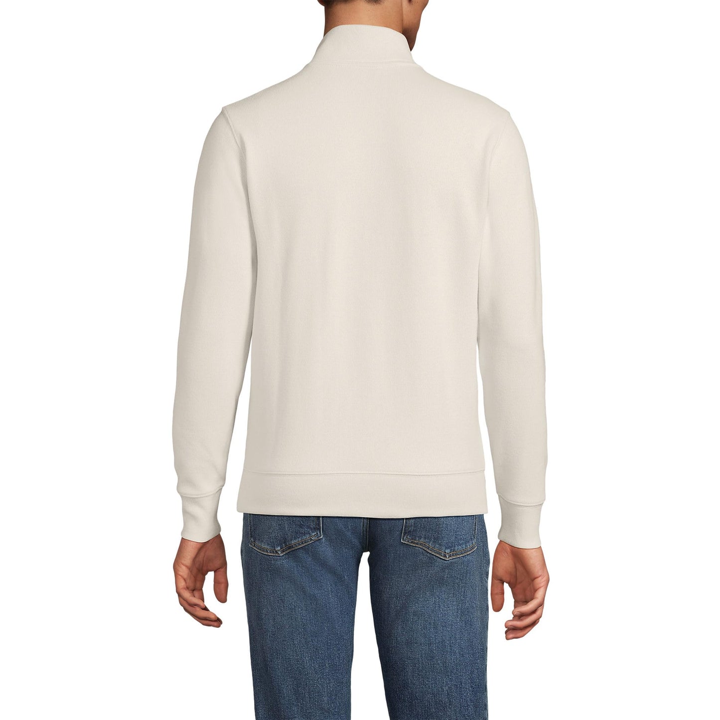Lands' End Mens Bedford Rib Quarter Zip Sweater Ivory Latte Tall Large