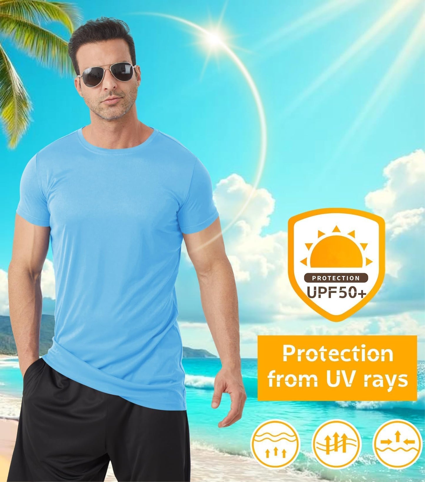 Idtswch Men's Tall T-Shirt Rash Guard UPF 50+ T-Shirt Quick Dry Swim Water Top Tee Short Sleeve Athletic Shirts 28light blue-4XL