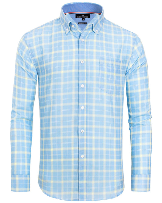 Alimens & Gentle Men's Plaid Button Down Shirts Cotton Long Sleeve Dress Shirts Regular Fit Gingham Shirts