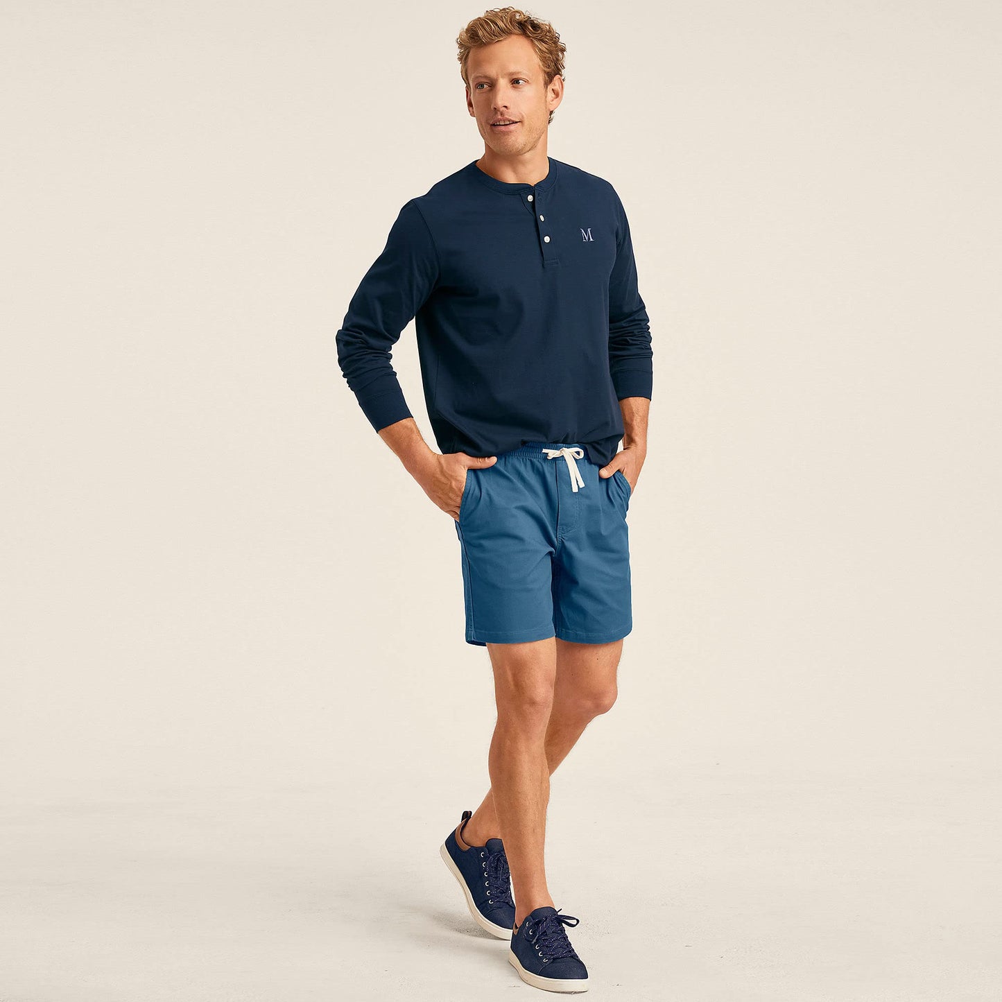 Lands' End Mens Long Sleeve Super-T Henley Radiant Navy Tall Large