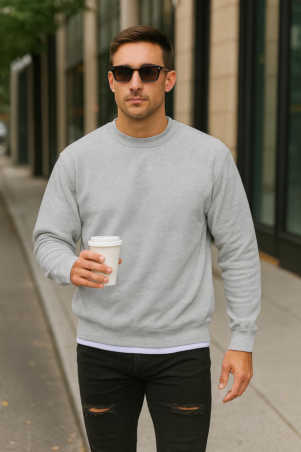 JustBlanks Fleece Sweatshirt for Men Tall Men’s Sweatshirt Crewneck Sweatshirt Relaxed-Fit Pullover Sweatshirt - Ash - 2XLT