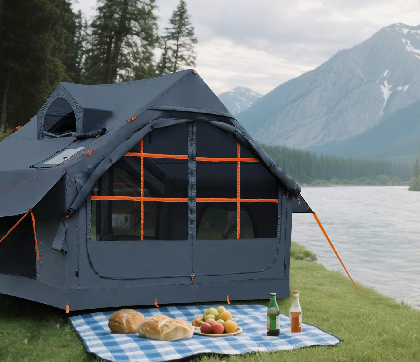 SHANQUAN Inflatable Tents for Camping with Stove Jack, Oxford Blow Up, Easy Setup Inflatable Tent, Dormer Waterproof Hot Inflatable Outdoor House, Casa de Campaña