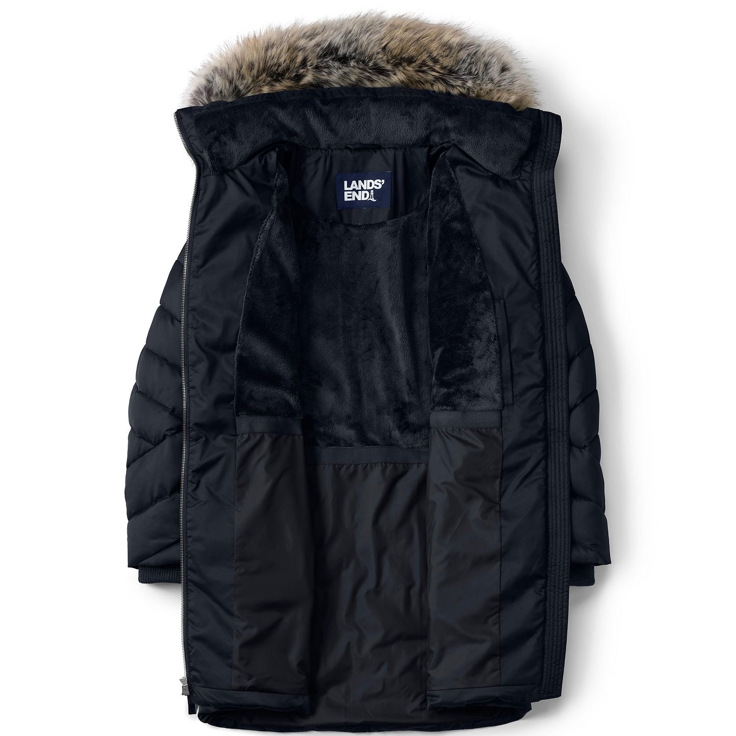 Lands' End Womens Plush Lined Insulated Coat Black Tall Large