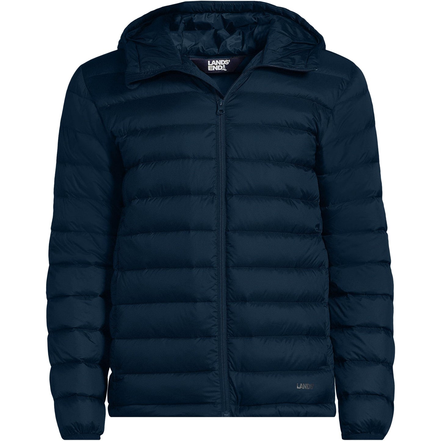 Lands' End Mens Hooded Wanderweight Down Jacket Radiant Navy Tall Medium