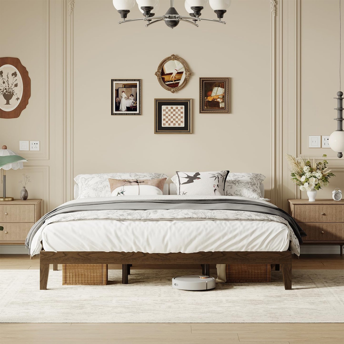 Cal King Size Wood Platform Bed Frame, 12 Inch Solid Wood Bed Frame with Wooden Slats, No Box Spring Needed, Easy Assembly,Espresso