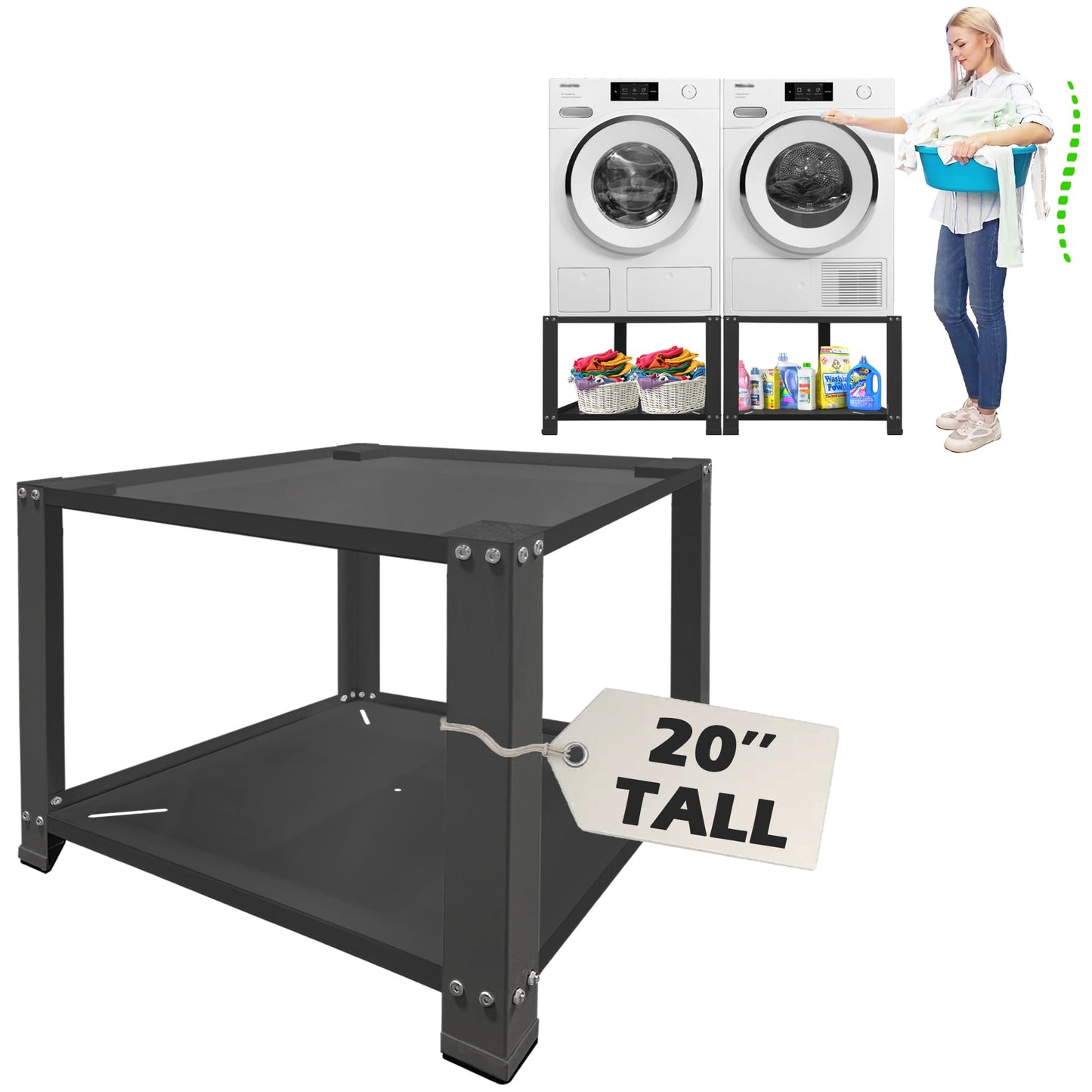Royxen Laundry Pedestal,20" Height Washer and Dryer Pedestal, Universal Fit Washing Machine Base Stand Dryer Base Platform Heavy Duty with 28" Wide, (Black)