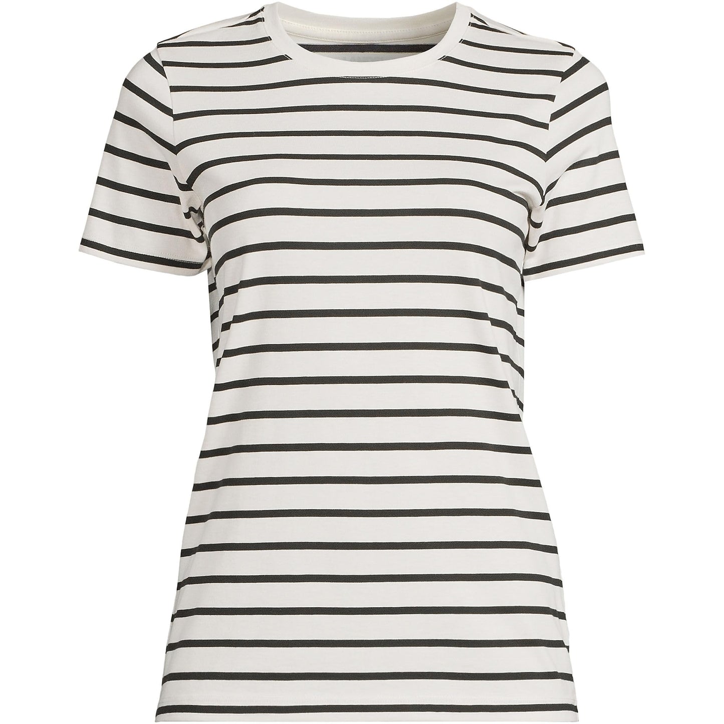 Lands' End Womens Short Sleeve Relaxed Supima Cotton Crew Neck T Shirt Ivory/Black Breton Stripe Tall Large