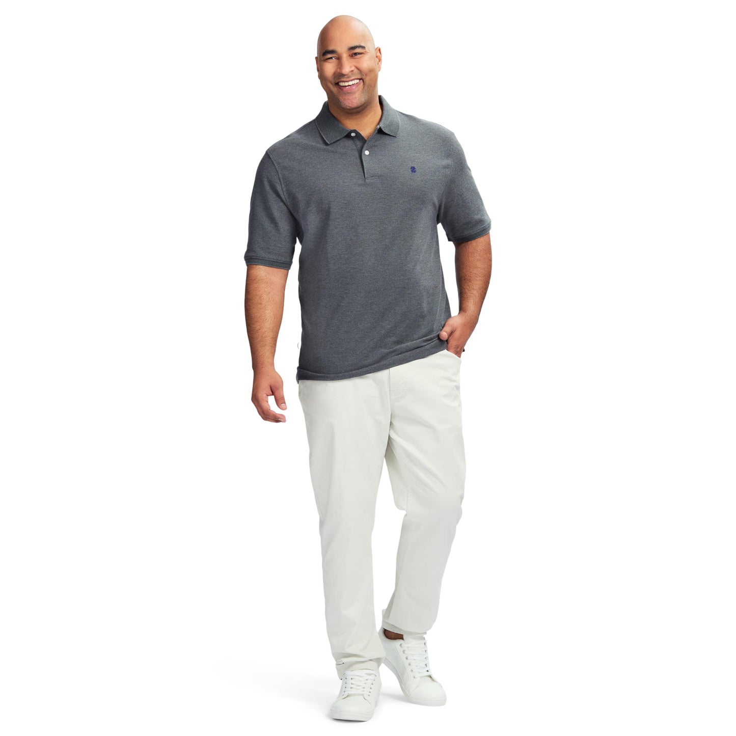 IZOD Men's Big and Tall Advantage Performance Short Sleeve Polo Shirt, Carbon Heather