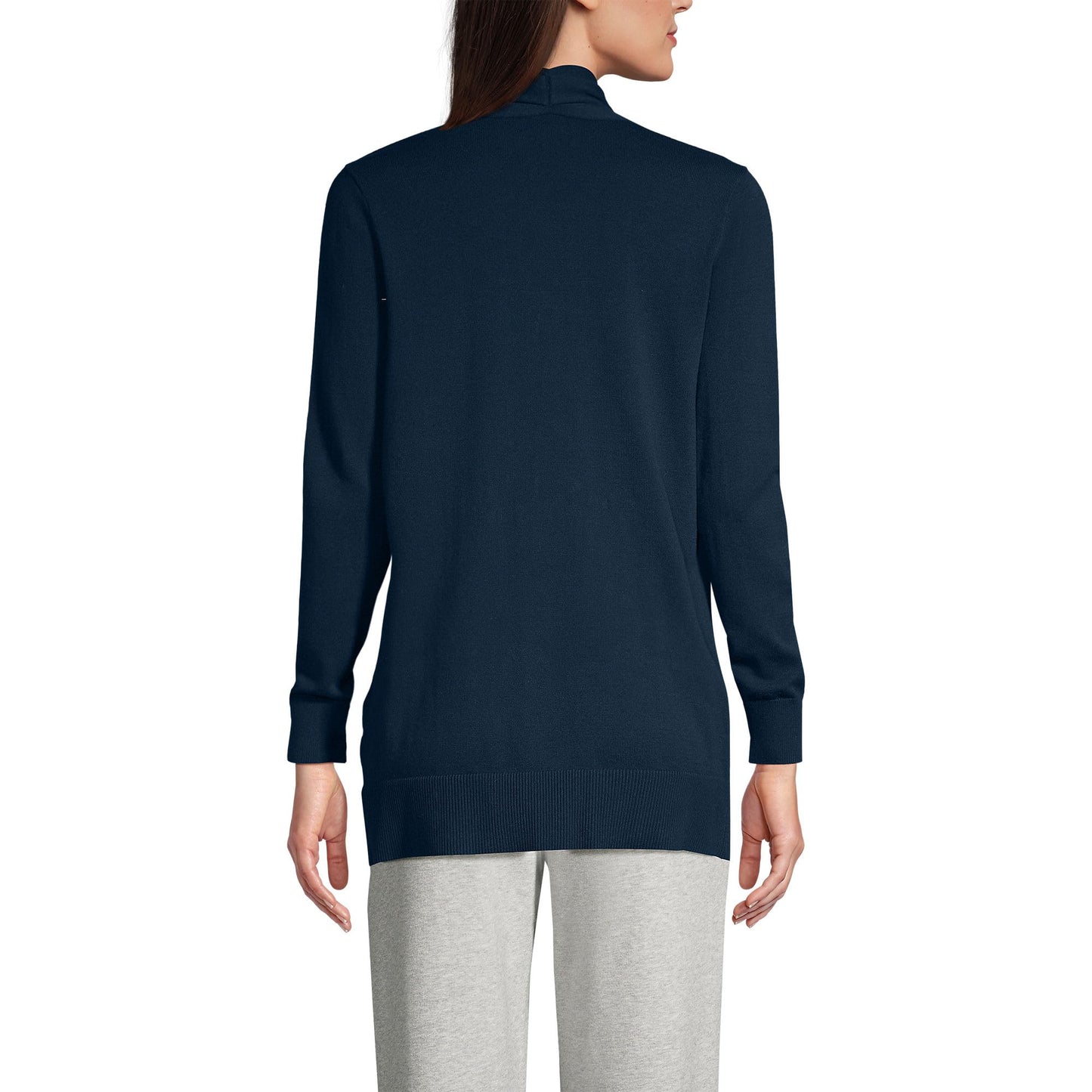 Lands' End Womens Cotton Long Sleeve Open Cardigan Sweater Radiant Navy Tall Small