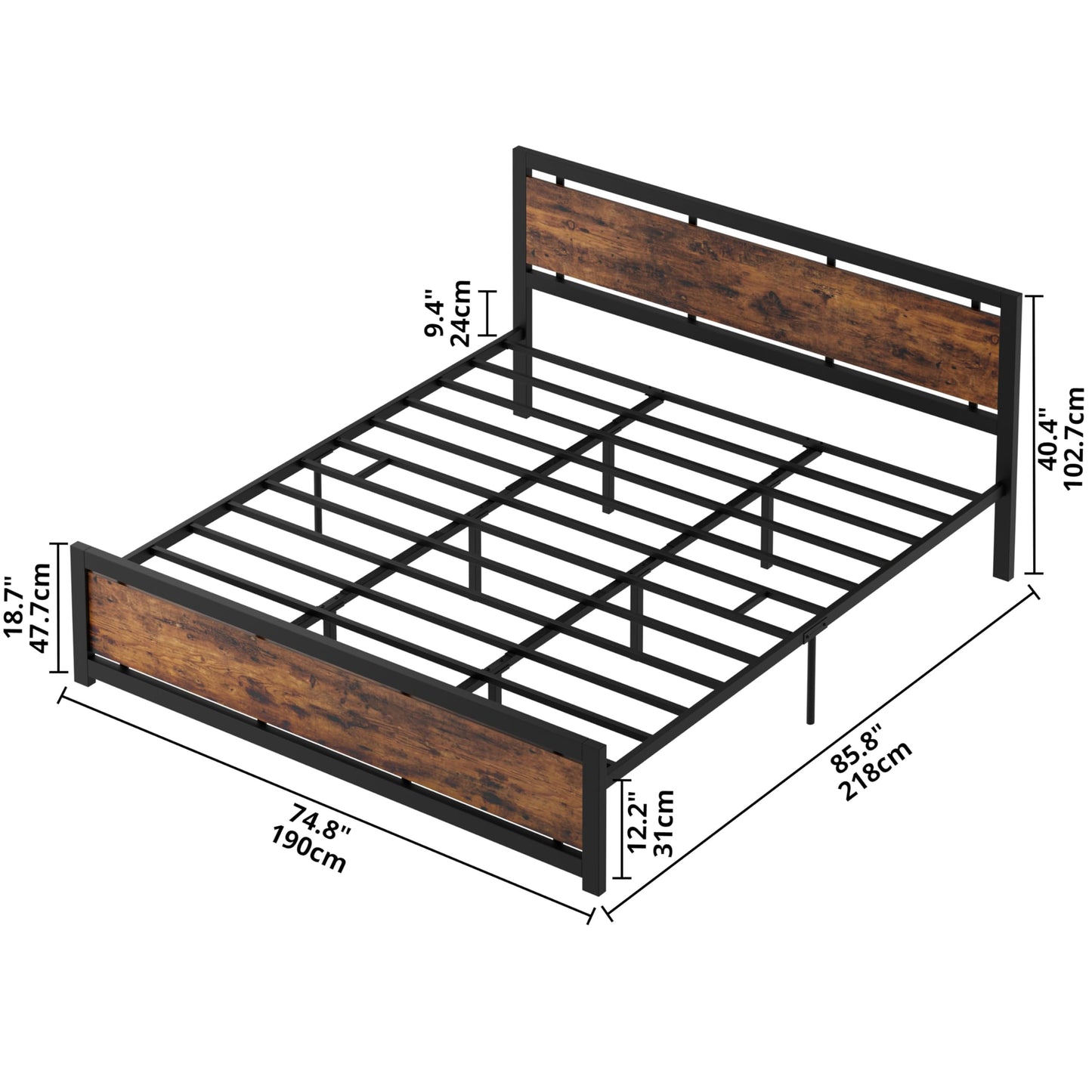 LIKIMIO California King Bed Frame with Headboard and Footboard, Metal Strong Supports, Easy Assembly, Noise-Free, No Box Spring Needed, Vintage Brown