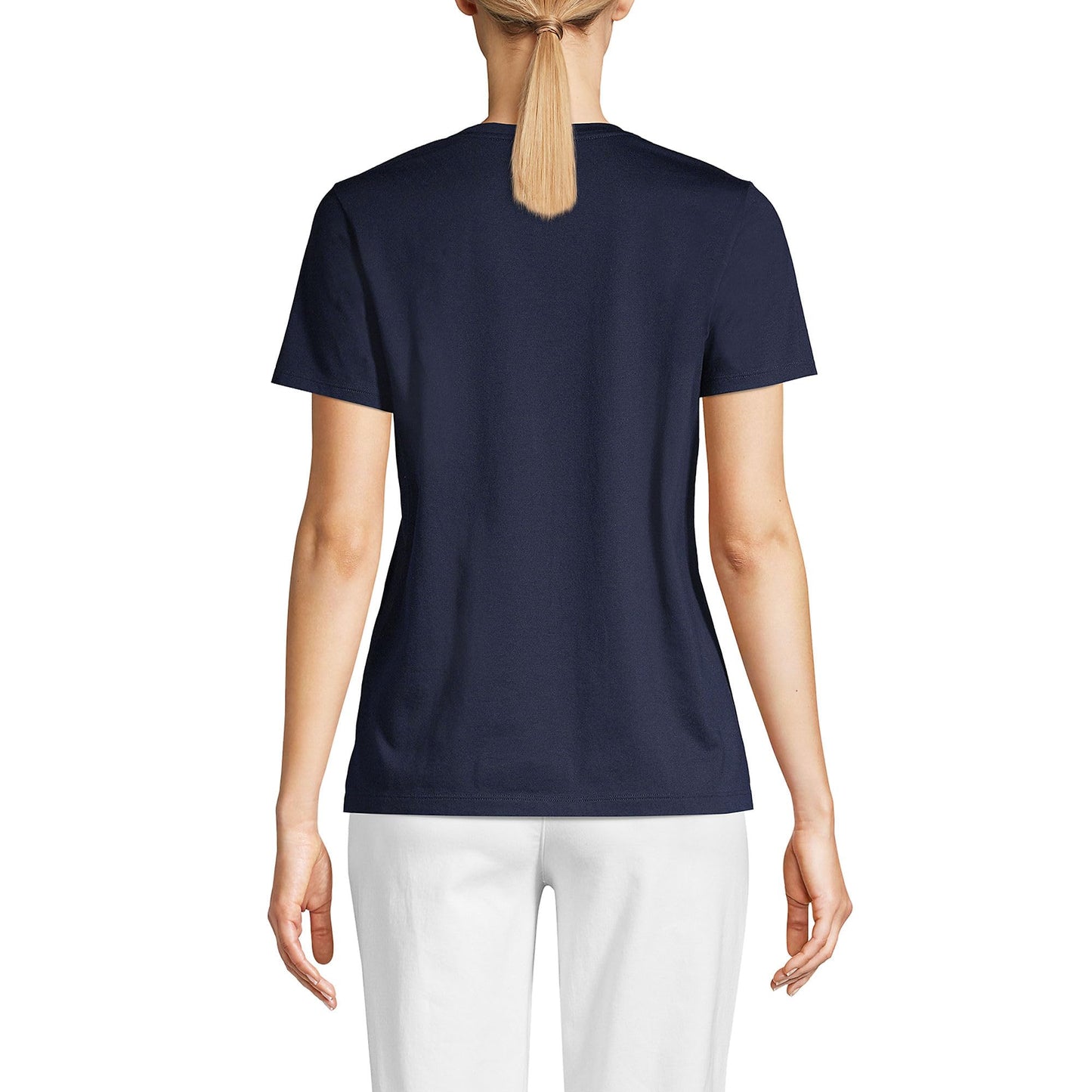 Lands' End Womens SS Relaxed Supima V Neck T Shirt Radiant Navy Tall Large