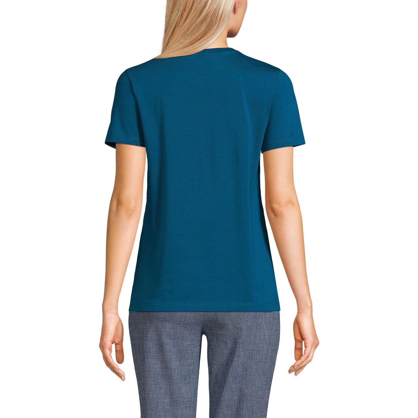 Lands' End Womens Short Sleeve Relaxed Supima Cotton Crew Neck T Shirt Baltic Teal Tall Small