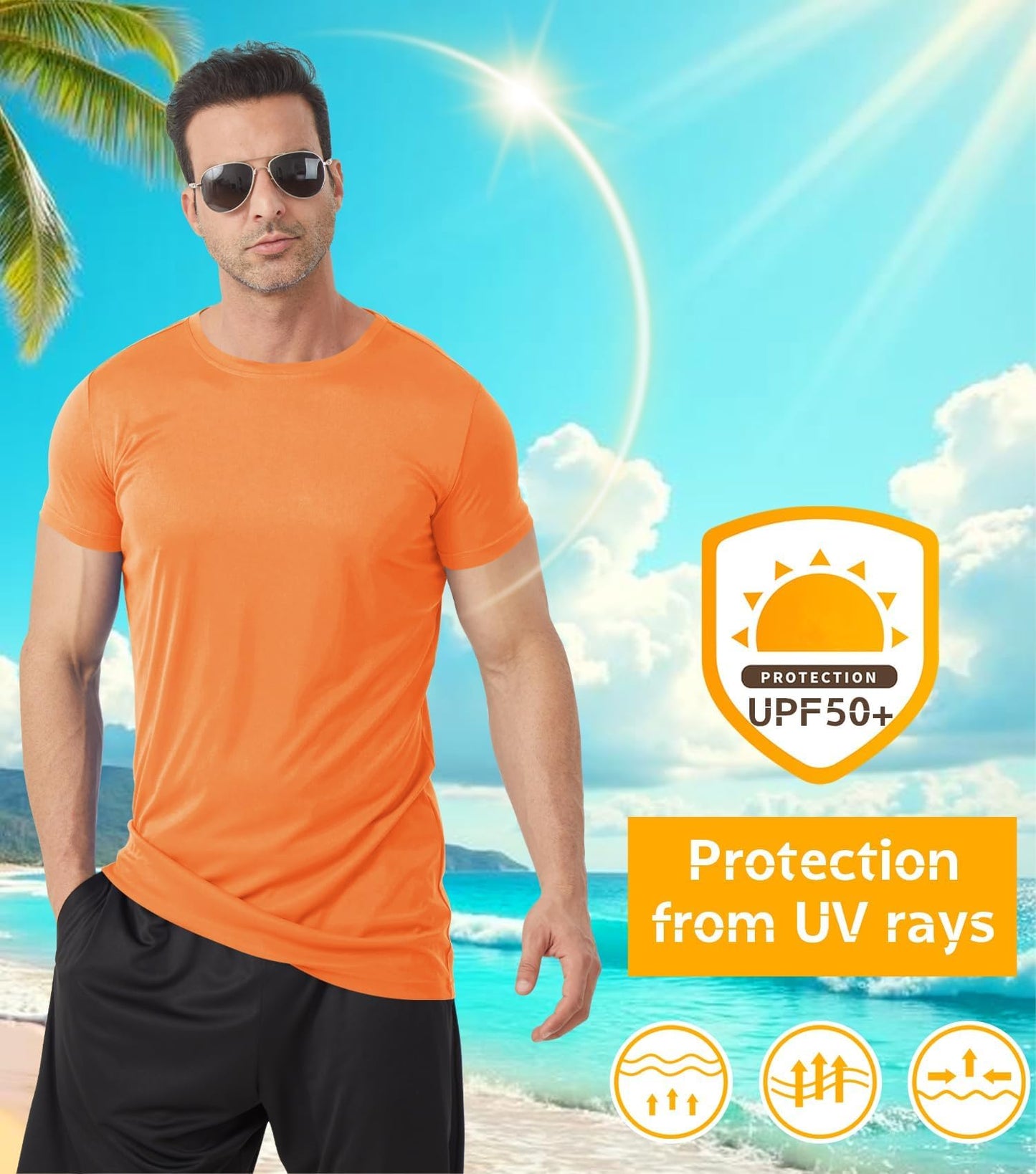 Idtswch Men's Tall T-Shirt Rash Guard UPF 50+ T-Shirt Quick Dry Swim Water Top Tee Short Sleeve Athletic Shirts 23orange-L