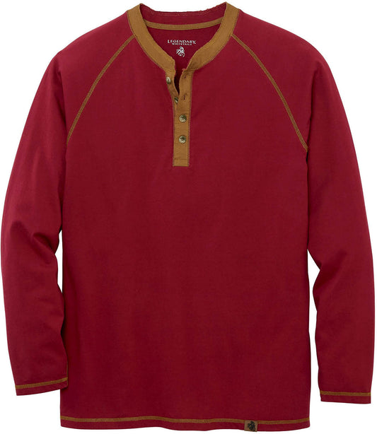 Legendary Whitetails Men's Big Recluse Henley Long Sleeve Brushed Cotton Shirt, Brick, 3X-Large Tall