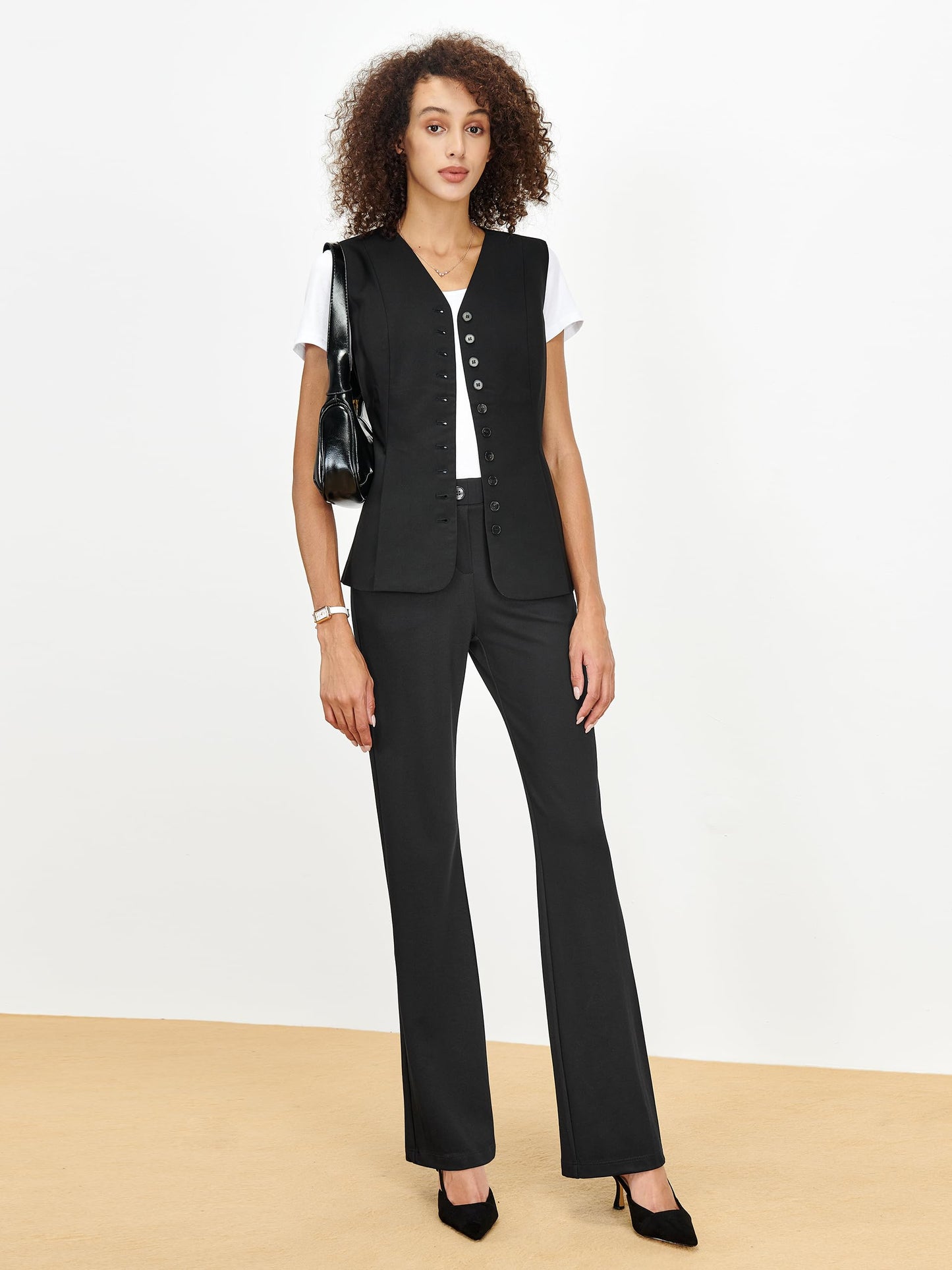 Tapata Women's 28''/30''/32''/34'' Stretchy Bootcut Dress Pants with Pockets Tall, Petite, Regular for Office Work Business 34", Black, M