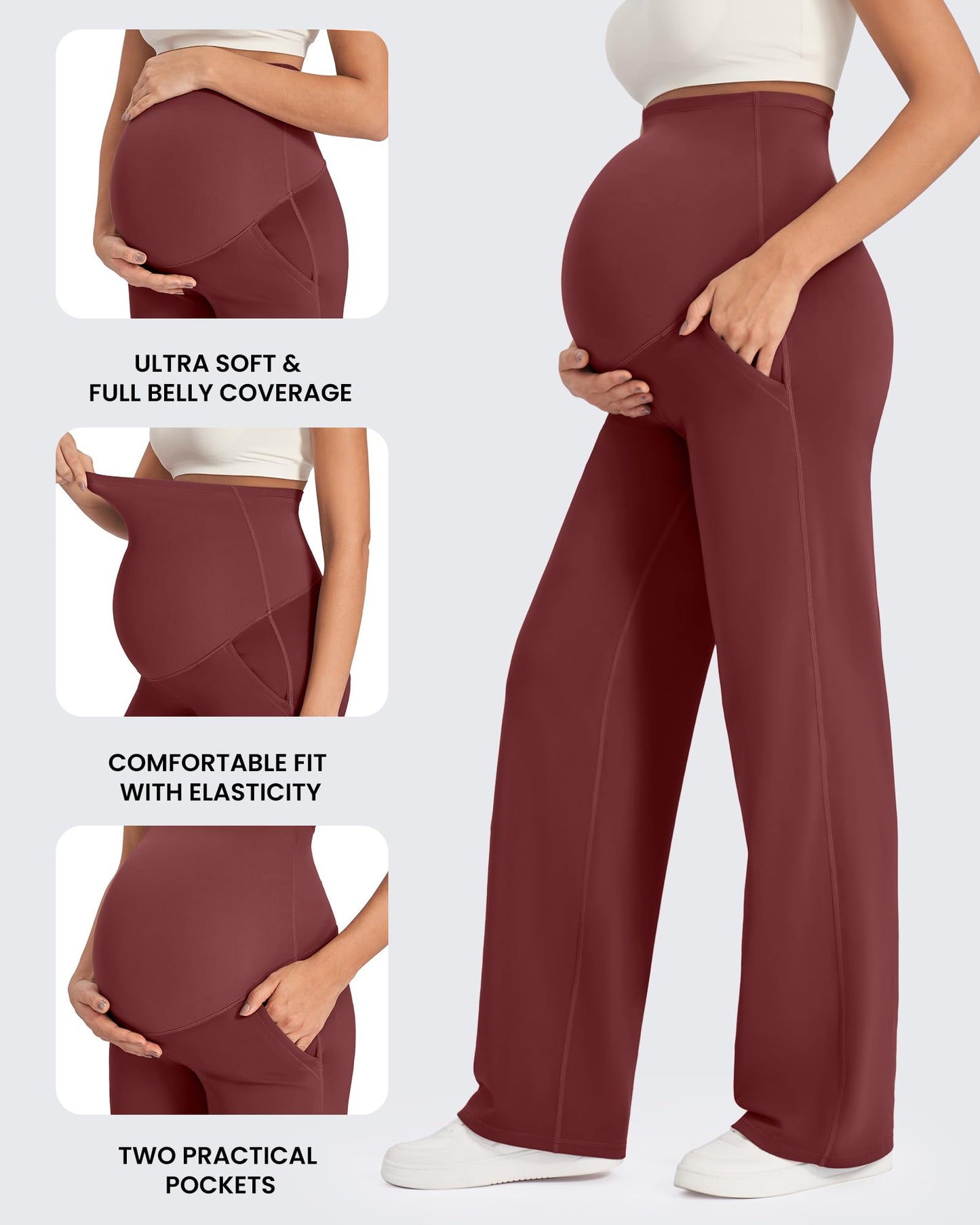 G4Free Maternity Outfits Pregnancy Leggings for Women Dress Work Pants High Waist Yoga Pants for Work and Casual Wear (Dark Burgundy,XL,32")