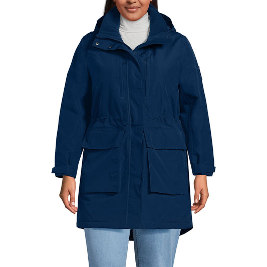 Lands' End Womens Squall Waterproof Parka Deep Sea Navy Tall Large