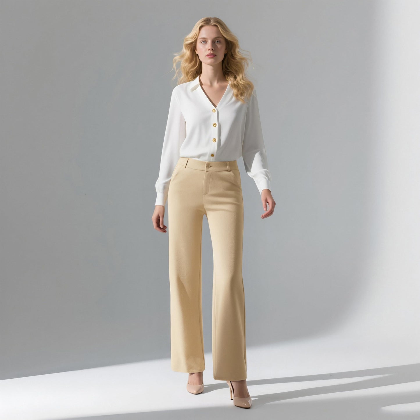 iChosy Womens High Waist Wide Straight Leg Trousers Casual Slacks Dress Pants with Pockets Khaki 14 ExtraTall