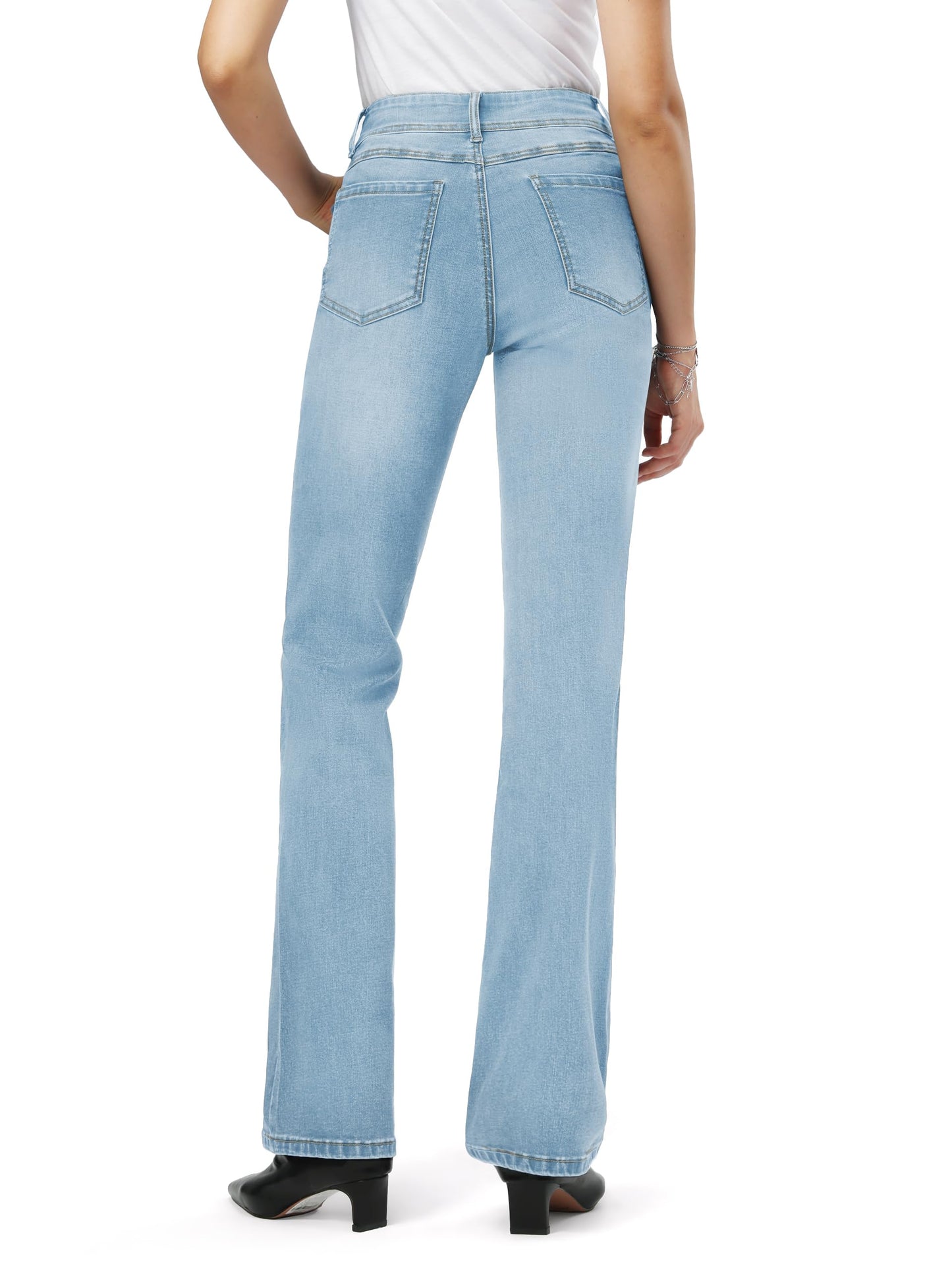 Tallemon Tall Women's Bootcut Jeans Curvy Mid-Rise Stretchy Denim Pants Classic Bell Bottom Trouser,34",Light Blue,12