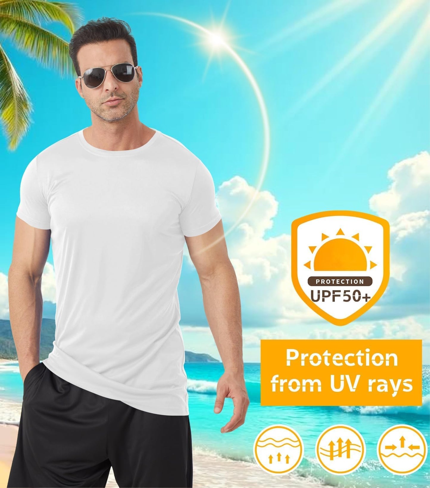 Idtswch Men's Tall T-Shirt Rash Guard UPF 50+ T-Shirt Quick Dry Swim Water Top Tee Short Sleeve Athletic Shirts White-XL