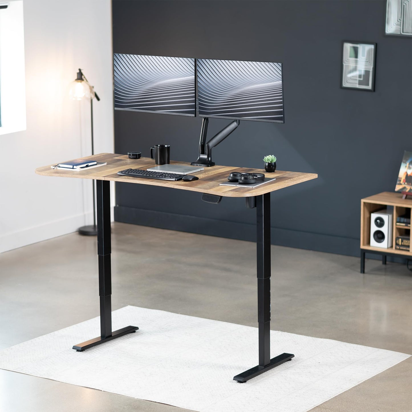 VIVO Electric 63 x 32 in Standing Desk, Memory Height Adjustment, 176 lb Frame Support, 2E Series, Reclaimed Wood Top Black Frame, DESK-KIT-2EBP - 51" Max Height