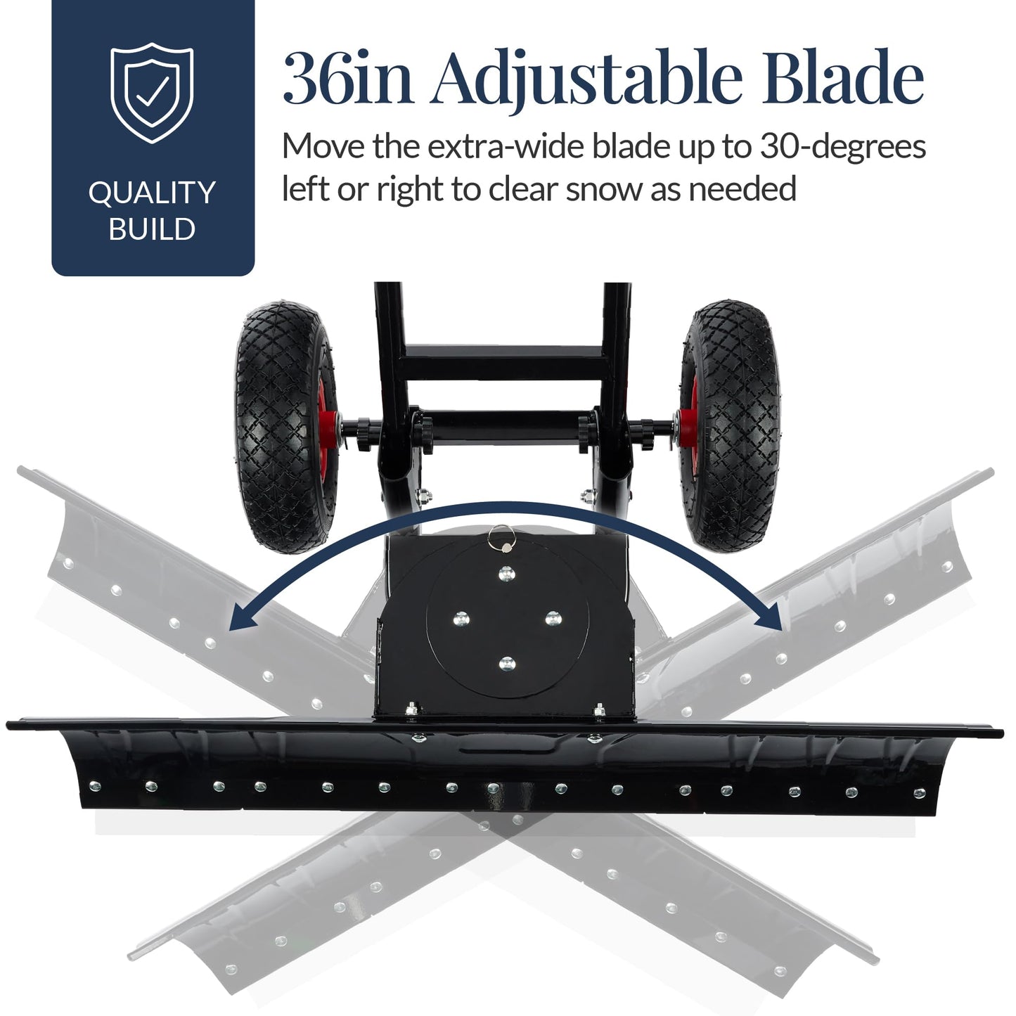 Best Choice Products 36in Heavy Duty Steel Snow Shovel Pusher for Driveway w/Wheels, Adjustable Handle, Angled Blade, Efficient Snow Removal, Back Saver Snow Plow with Safety Reflective Tape - Black