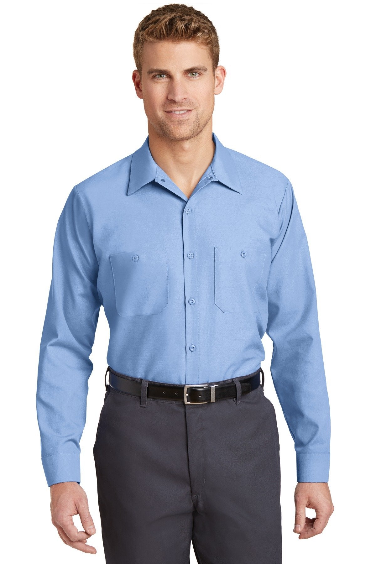 Red Kap Men's Size Industrial Work Shirt, Regular Fit, Long Sleeve, Light Blue, 3X-Large/Tall