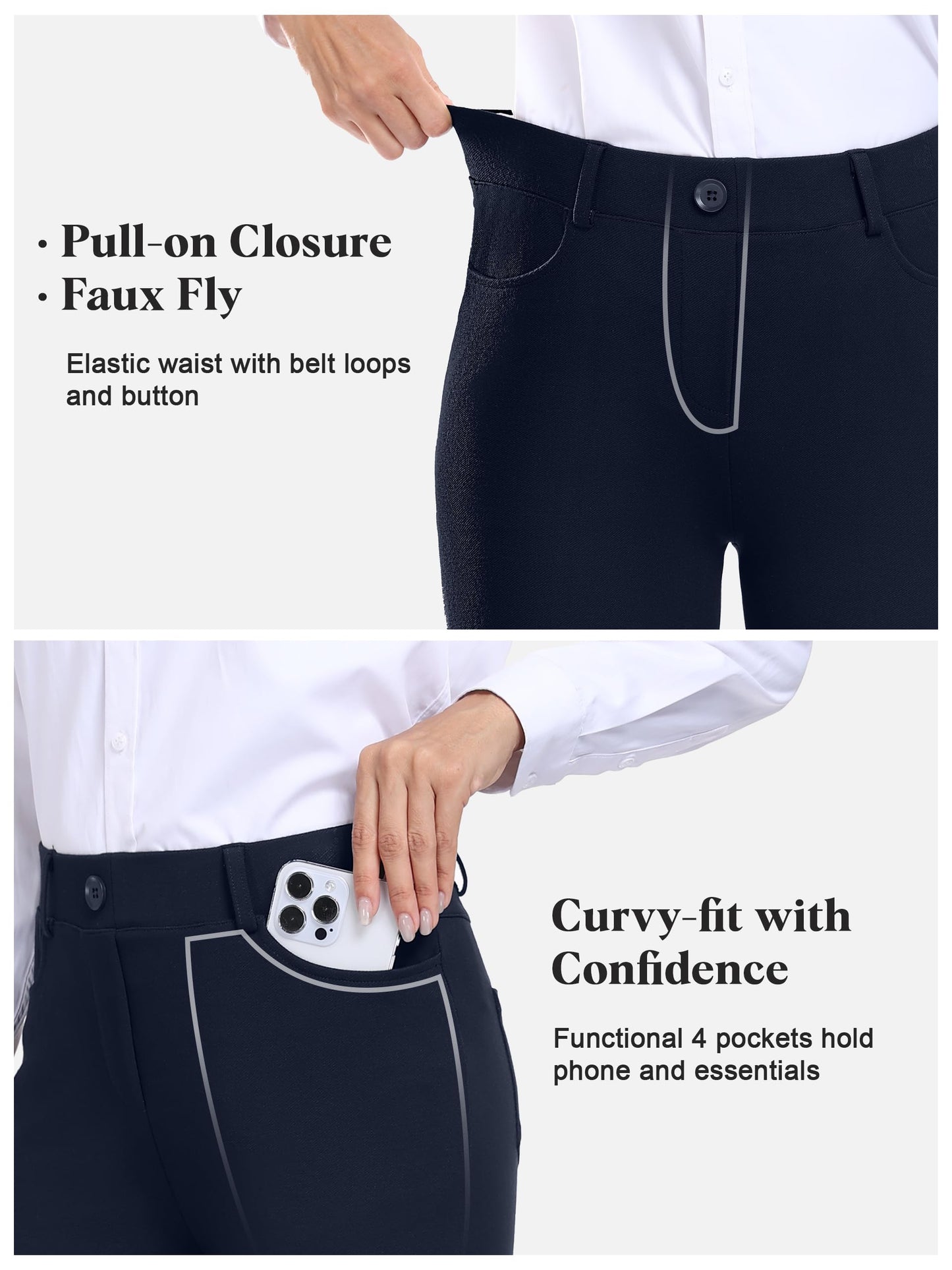 Tallemon Tall Womens Long 34" Inseam Bootcut Dress Pants Office Work Slacks Stretch Business Casual Trousers, Navy Blue, L