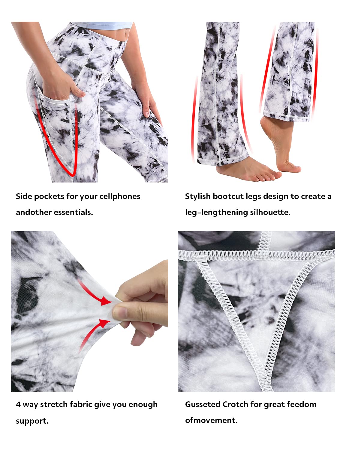 BUBBLELIME 29"/31"/33"/35" 4 Styles Women's Tummy Control Bootcut Yoga Pants - Side Pockets_Black Dandelion L-35 Inseam