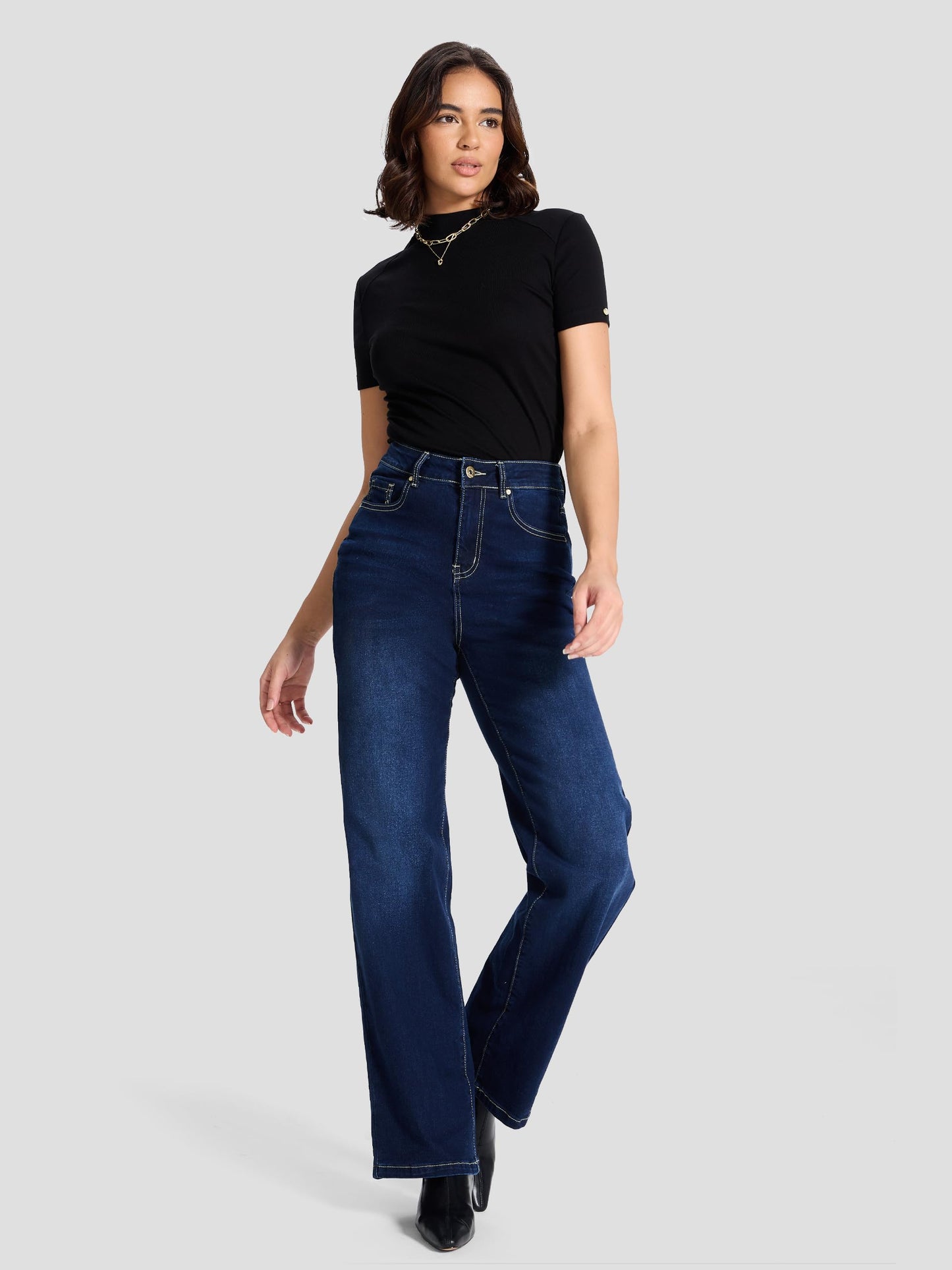 SEVEGO Women's 32"/34"/36" Tall Straight Leg Jeans Mid Waisted Stretchy Loose Denim Pants Casual Baggy Jean Trousers 34'', Dark Blue, S