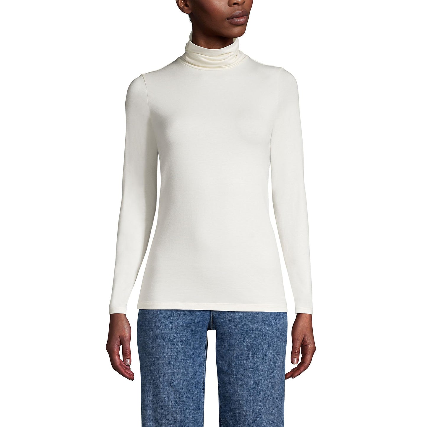 Lands' End Womens Long Sleeve Shaped LWCM Turtleneck Ivory Tall Medium