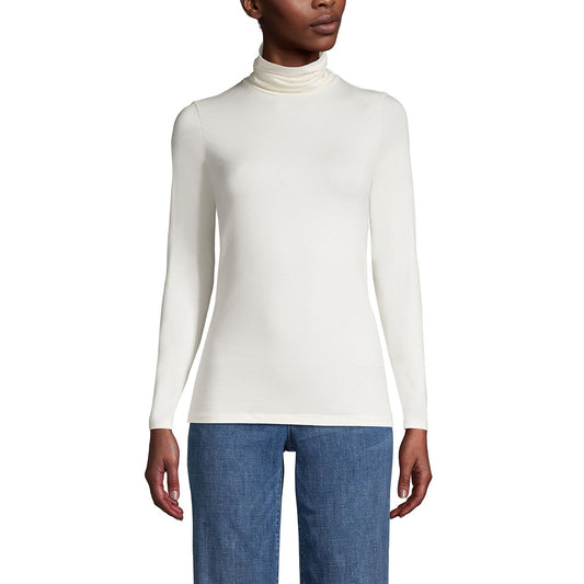 Lands' End Womens Long Sleeve Shaped LWCM Turtleneck Ivory Tall Medium