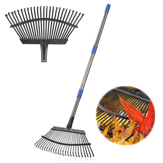 Rake, Garden Rake for Leaves, Leaf Rake Heavy Duty for Yard,Lawn,Shrub,Grass,Mulch, 18" Metal Head,6ft Adjustable Long Handle,Adults Kids Rake for Gardening