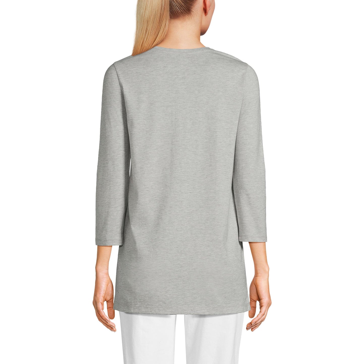Lands' End Womens 3Q Cotton Supima Crew Neck Tunic Gray Heather Tall Medium