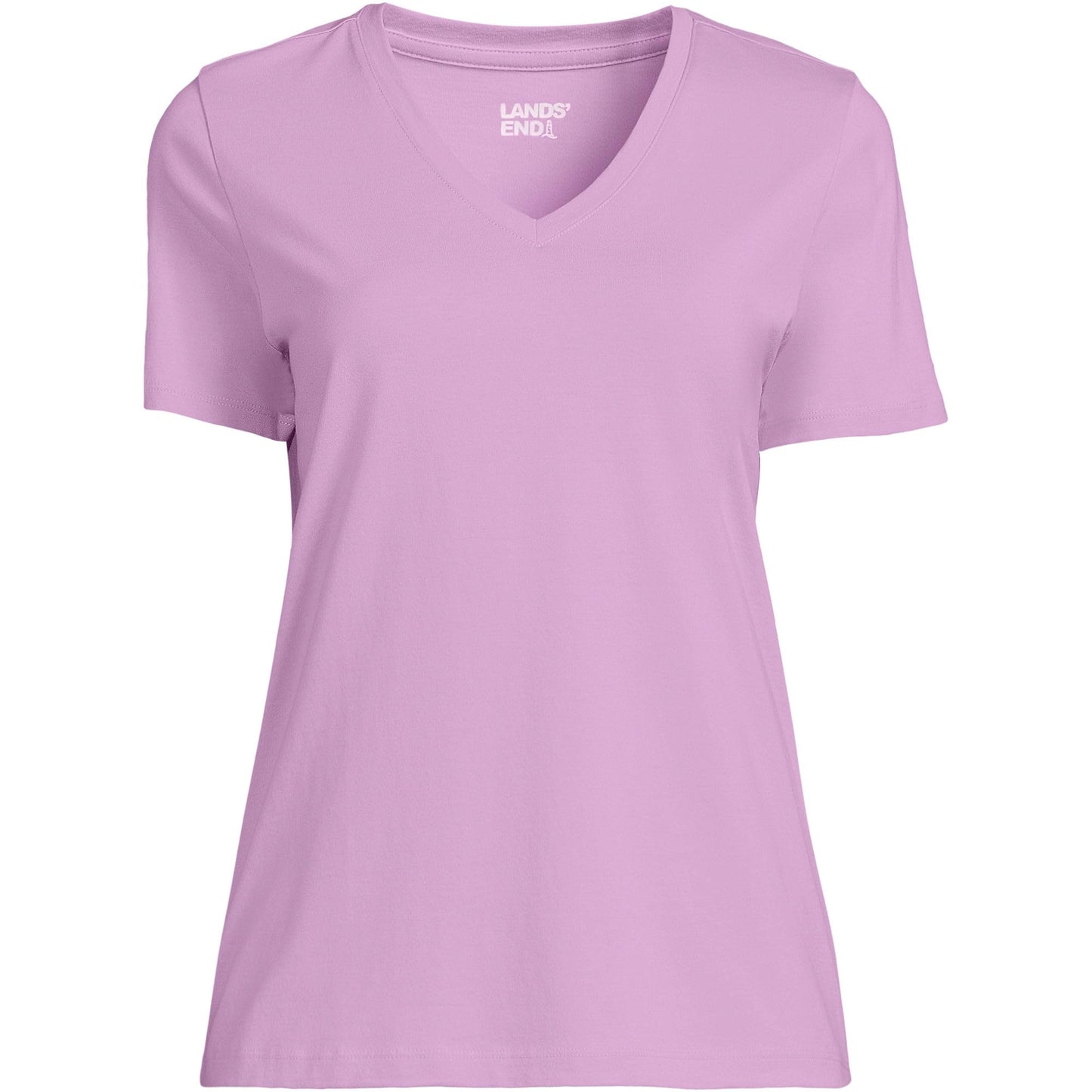 Lands' End Womens SS Relaxed Supima V Neck T Shirt Wild Lilac Tall Large