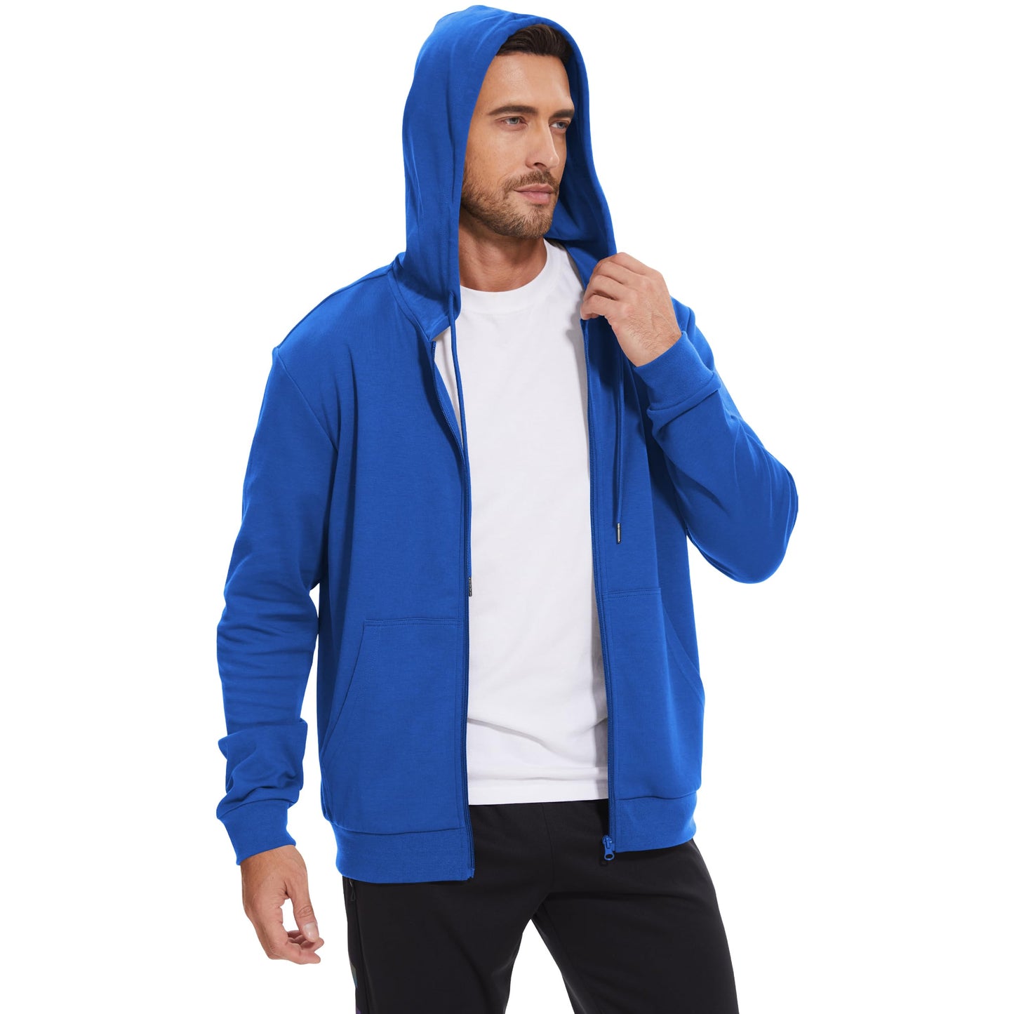 LETAOTAO Lightweight Hoodie Men Zip Up Hooded Sweatshirt Thin Slim Fit Jacket Available in Regular & Tall Sizes（Blue，Tall-M）