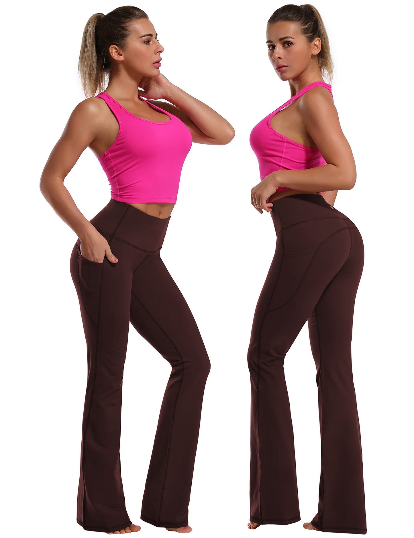 BUBBLELIME 29"/31"/33"/37" 4 Styles Women's Bootcut Yoga Pants Tummy Control - Side Pockets_MAHOGANYMAROON M_37" Inseam