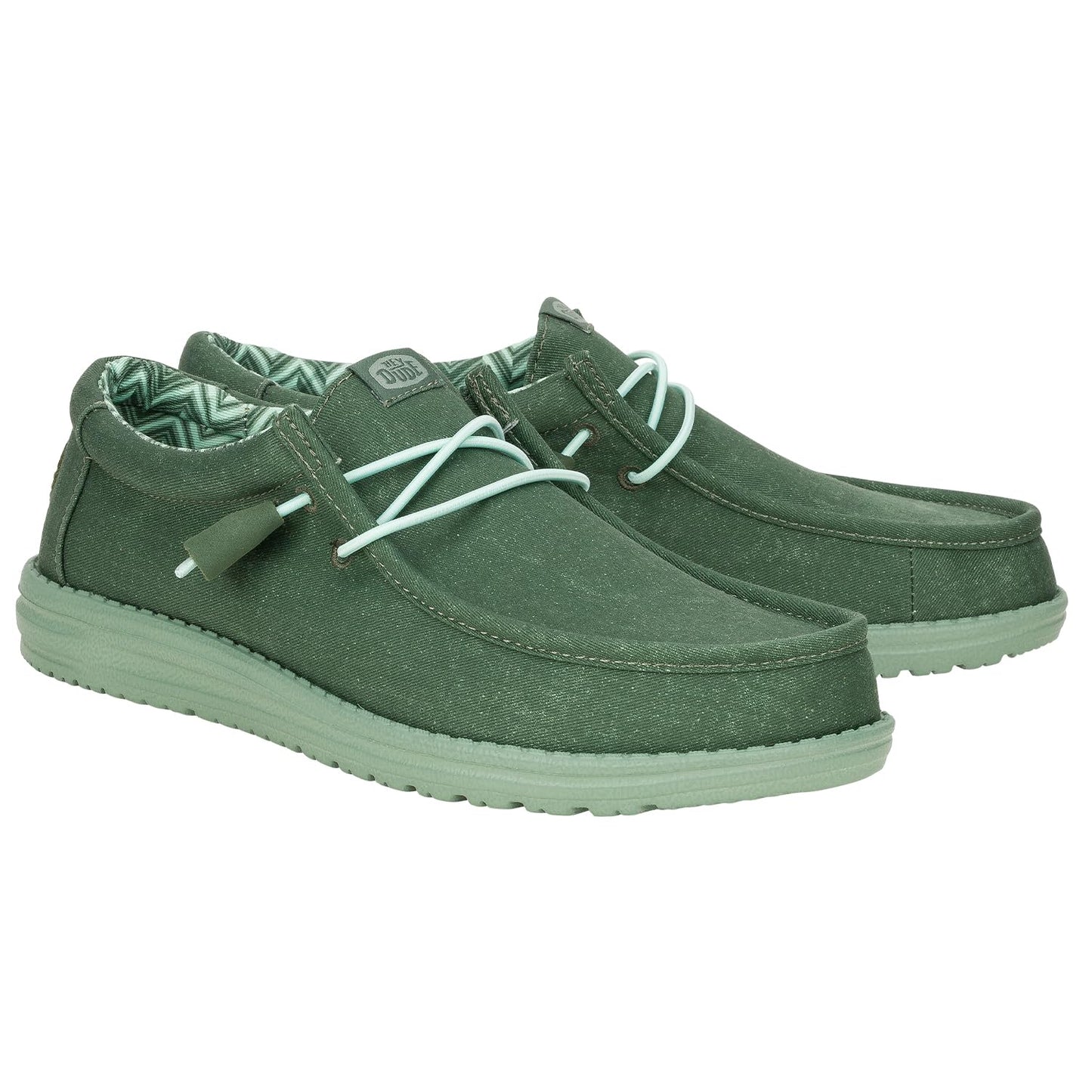 HEYDUDE Wally Stretch Canvas Duck Green/Iceberg Green Size 14, Men’s Shoes, Men's Slip-on Loafers, Comfortable & Light-Weight