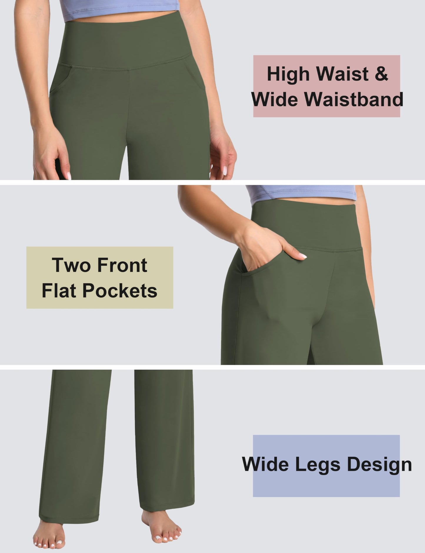 BUBBLELIME 29"/31"/33"/35"/37" Women's Wide Legs Yoga Pants Loose Lounge Sweatpants - Wide Legs_Green S_35" Inseam