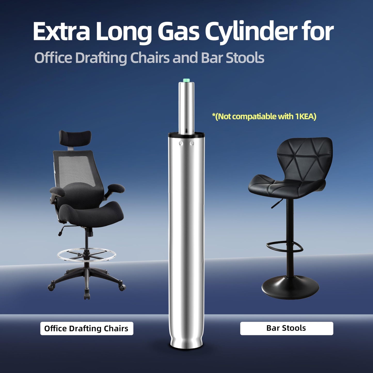 13 Inches-21 Inches Extra Long Gas Lift Cylinder Replacement, 8'' Stroke, Tall Hydraulic Pneumatic Shock Piston, Heavy Duty, Universal Fit for Drafting Chairs Bar Stools, Class 4 (Polished Steel)