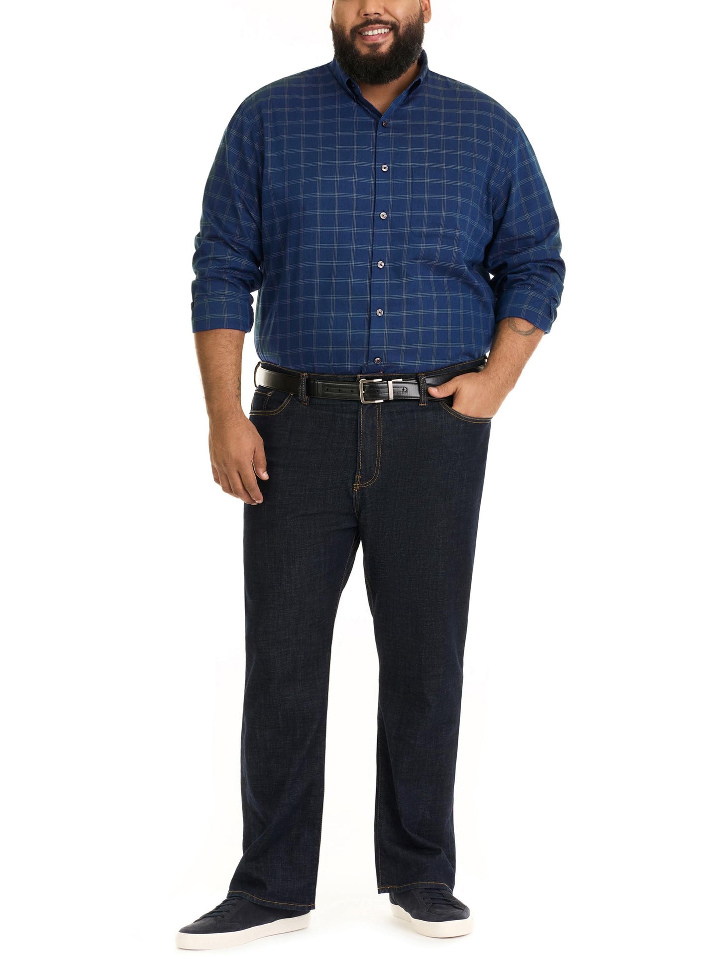 Van Heusen Men's Big Wrinkle Free Long Sleeve Button Down Shirt, Sea Navy, 2X-Large Tall